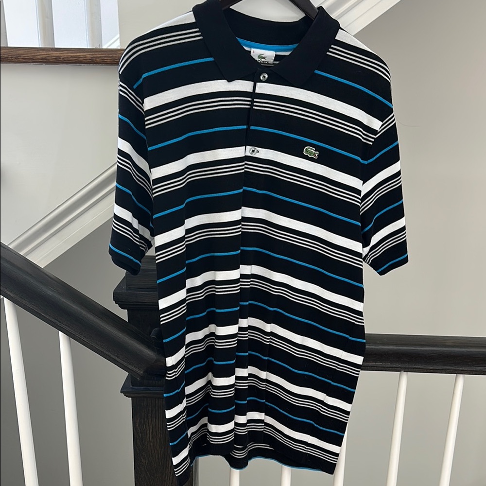 Lacoste Striped Polo Shirt - Black, White, Blue